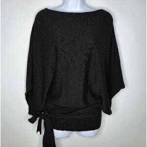 Kim Parrish Collection Silk Metallic Black Blouse L Boat Neck Tied Dolman Sleeve